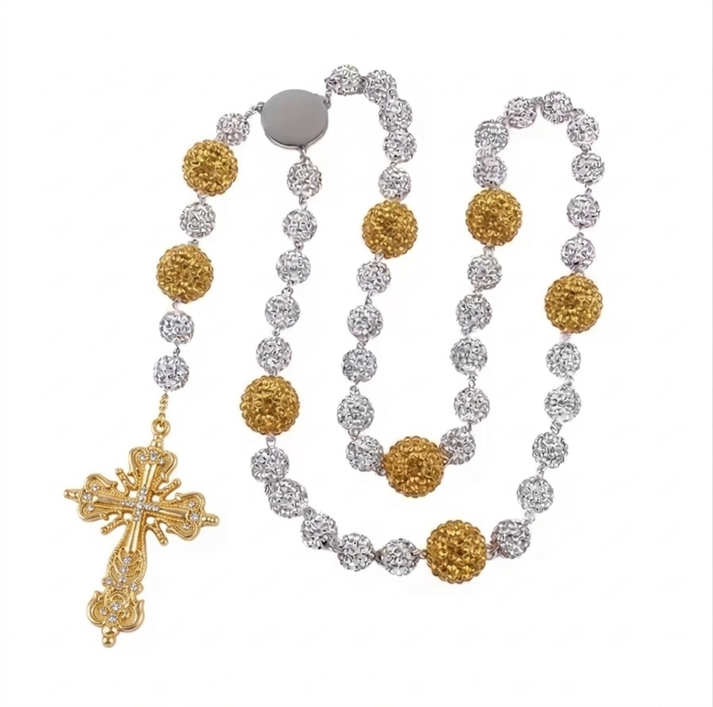 Necklace -Crystal Gold + Gold Cross