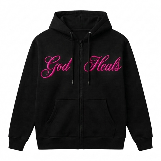 God Heals Zip Hoodie — Pink