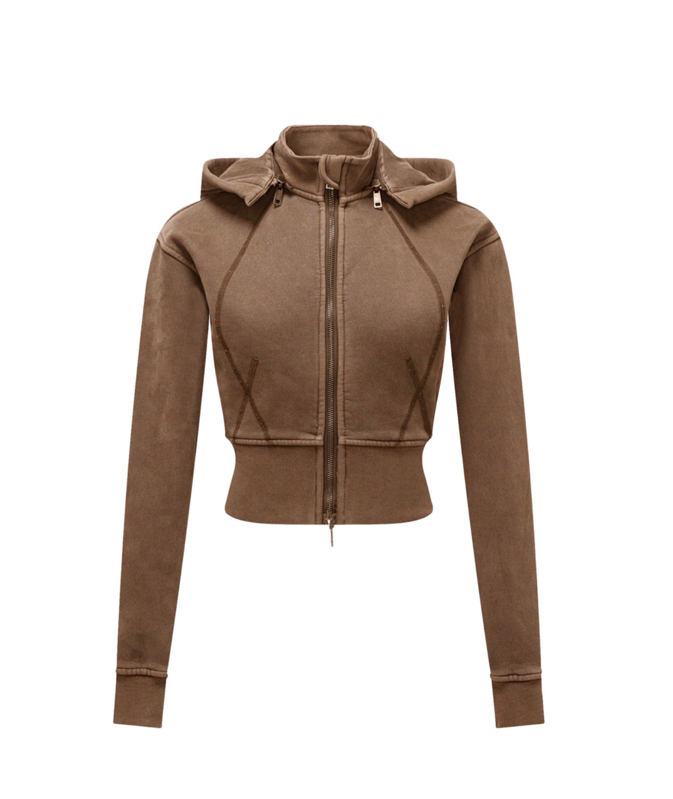 Angel Cropped Hoodie-Brown